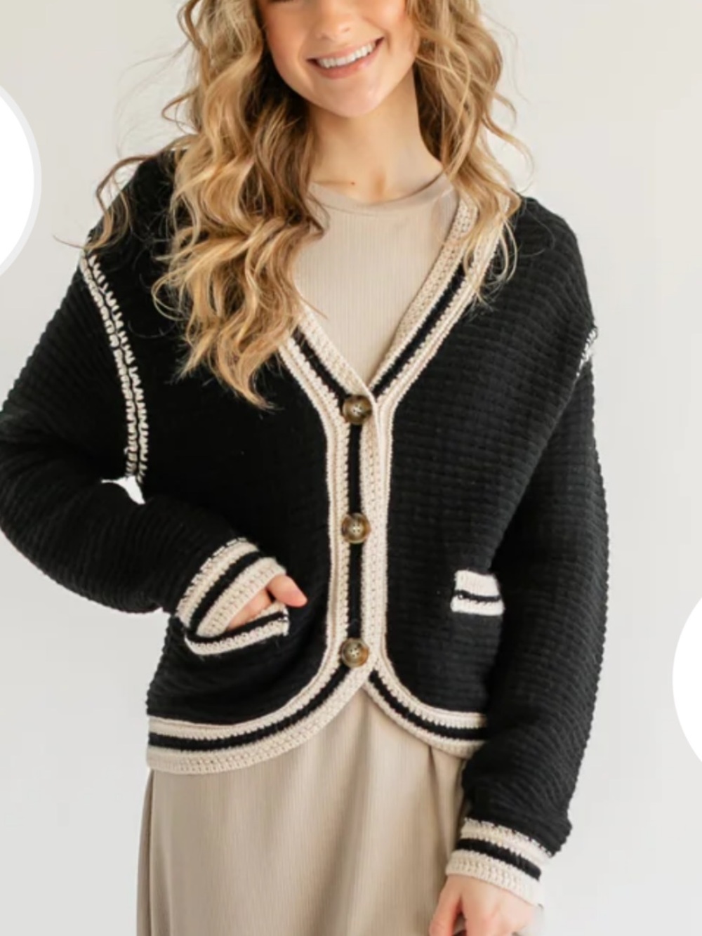 Heartloom Kenya button front contrast stripe cardigan sweater sz s